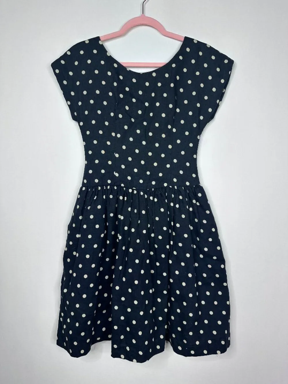 Anthropologie Lili's Closet Dropped Dots Dress Fit and Flare Navy 2 #A2635 - Picture 2 of 6